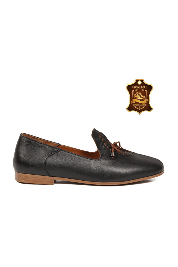 Black Genuine Leather Thin Comfortable Light Sole Women's Casual Shoes Z563