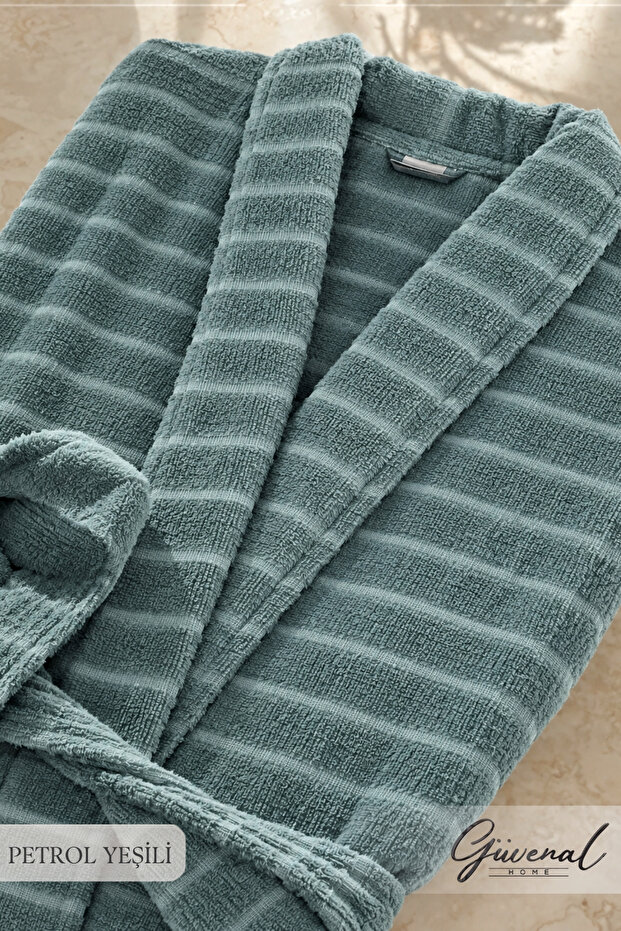 Lily | Cotton Unisex Shawl Collar Striped Bathrobe with Pockets | Women's Bathrobe | Men's Bathrobe | Bathroom | Home Textiles | Dowry - 1 Piece