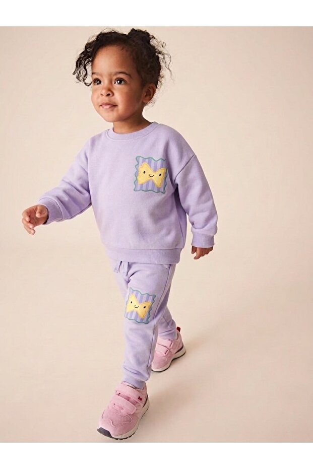 Girl's Sweatshirt and Patterned Sweatpants Set