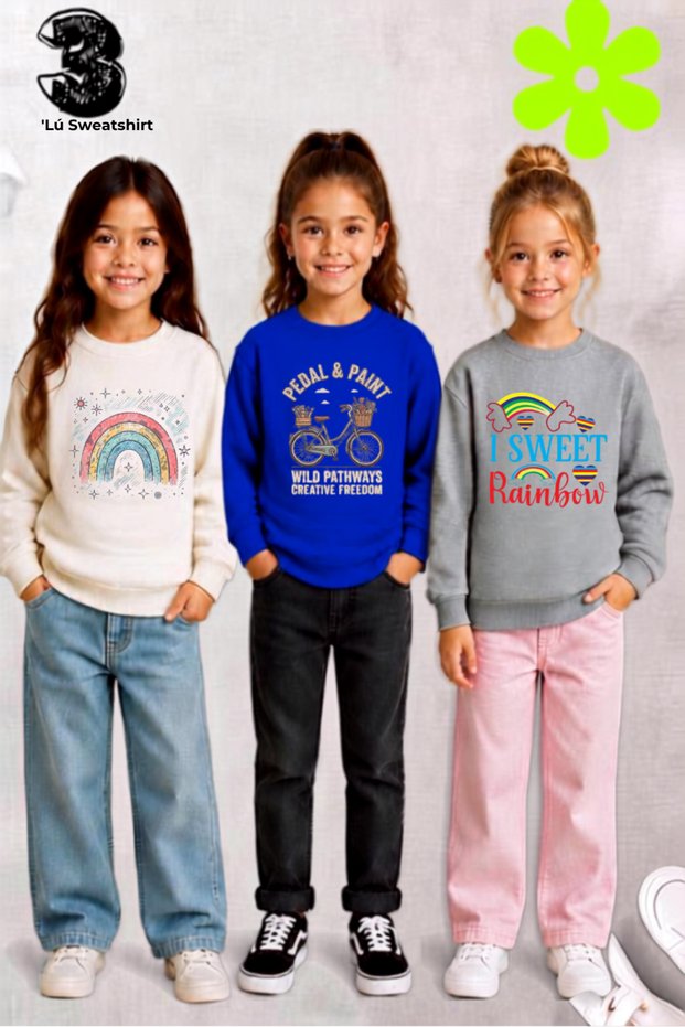 Rainbow Printed 3-Piece Girls' Sweatshirt