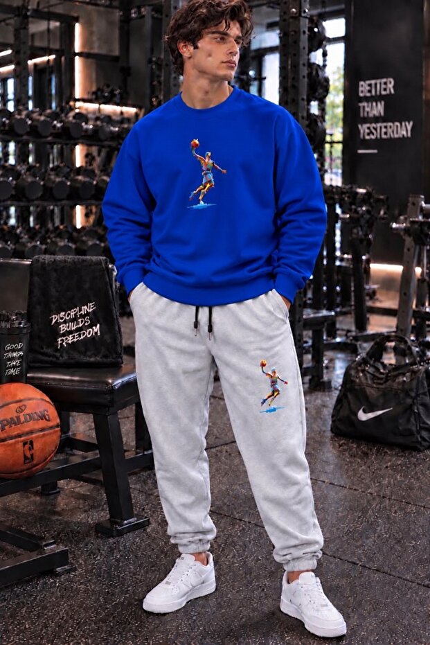 New Season Unisex Sweatshirt and Trackpants Basket Printed Set