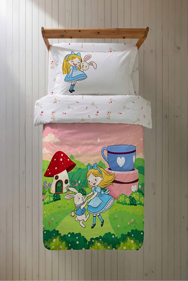 Alice Wonderland Patterned 100% Cotton 100X150 cm Baby Kids Bedding Set