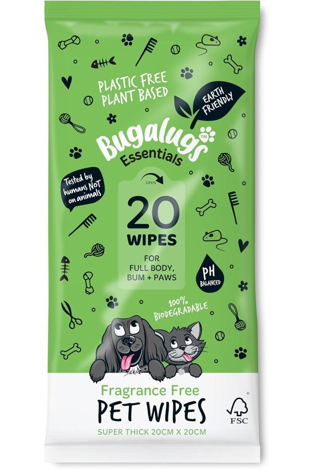 Biodegradable Pet Wipes (20 Large Plastic Free & plant based Wipes) Fragrance Free for dogs and cats