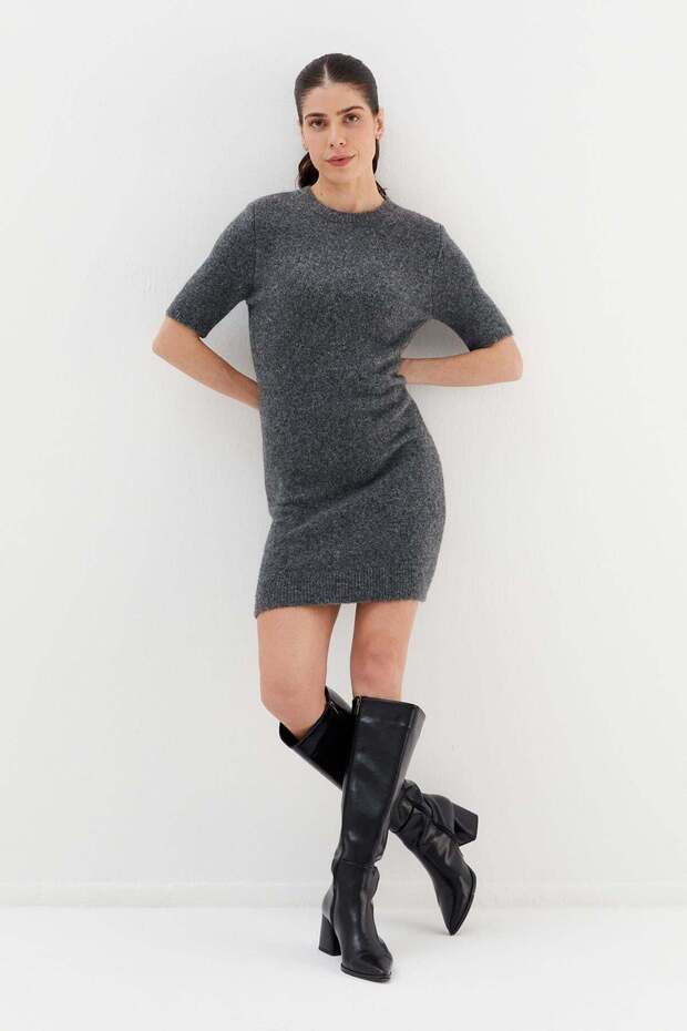 Short sleeve knit dress anthracite