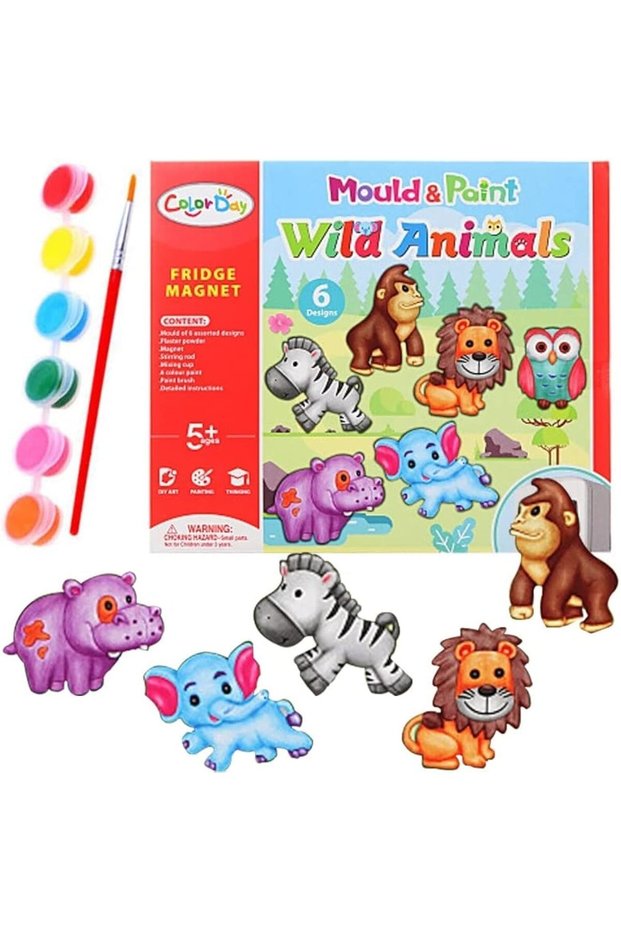 Mould and Paint Wild Animals Fridge Magnet DIY Kids Paiting Art Kits Art and Craft Plaster Toys for Kids 6 pc