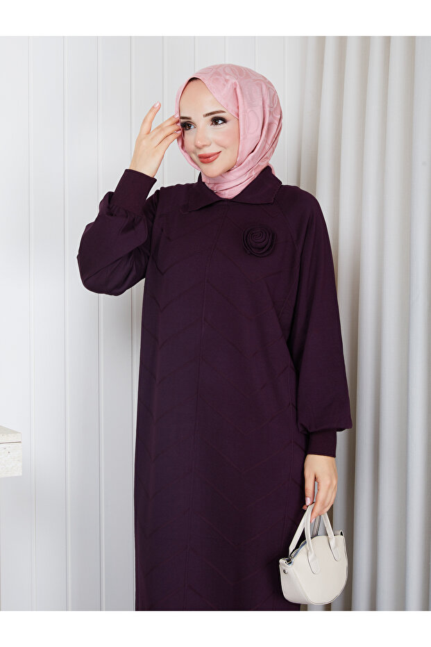 Women's Patterned Rose Detailed Mercerized Knitwear Dress