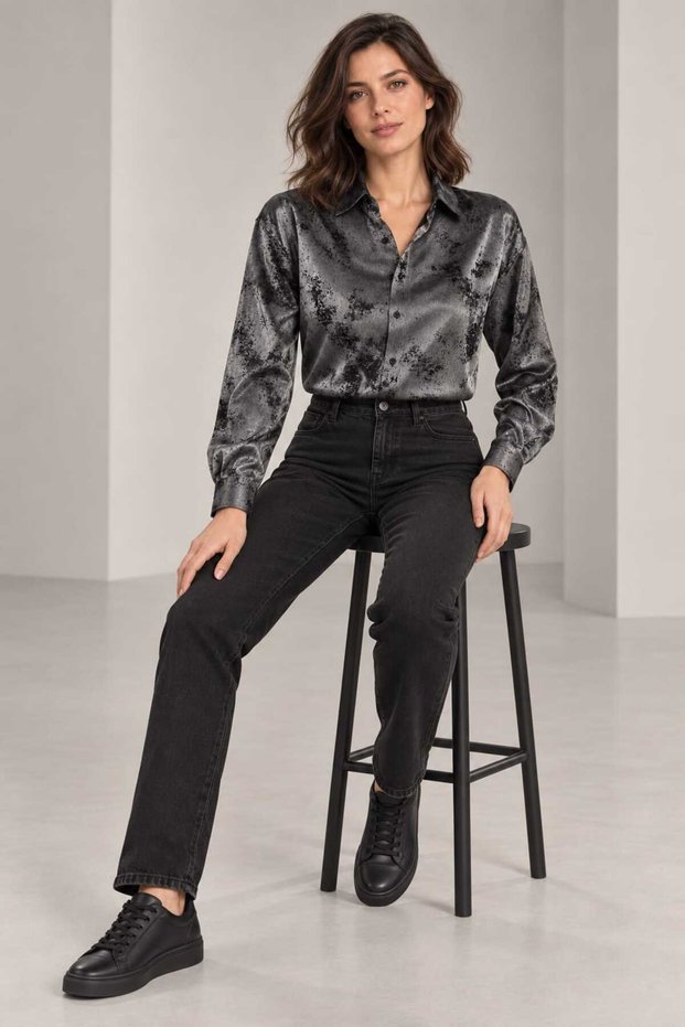 Women's Metallic Satin Shirt 100% Cotton Satin Shirt