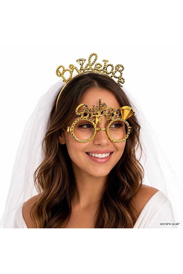 Spt-Gld Bride to Be Gold Crown and Party (03933) Glasses Set