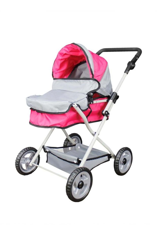 2-in-1 Doll Pram Stroller for Girls – Foldable Pushchair with Adjustable Canopy & Storage Basket, Fits Dolls up to 42 cm