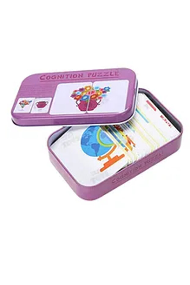 Cognitive Purple English Chinese Puzzle for Kids, 32pcs - Safe Rounded Edges, 3+ Years, Dual-Sided Cards
