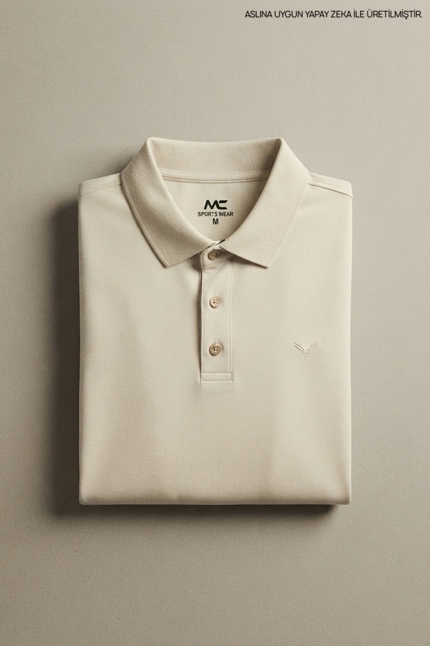 Cream Men's Basic Polo Neck T-Shirt