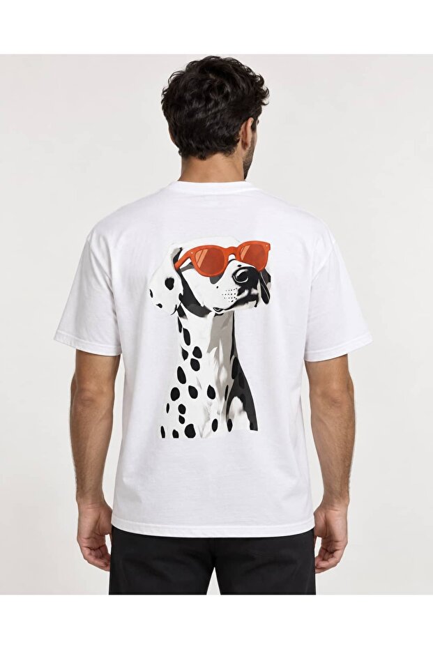 White Oversize Dalmatian Printed Men's T-Shirt