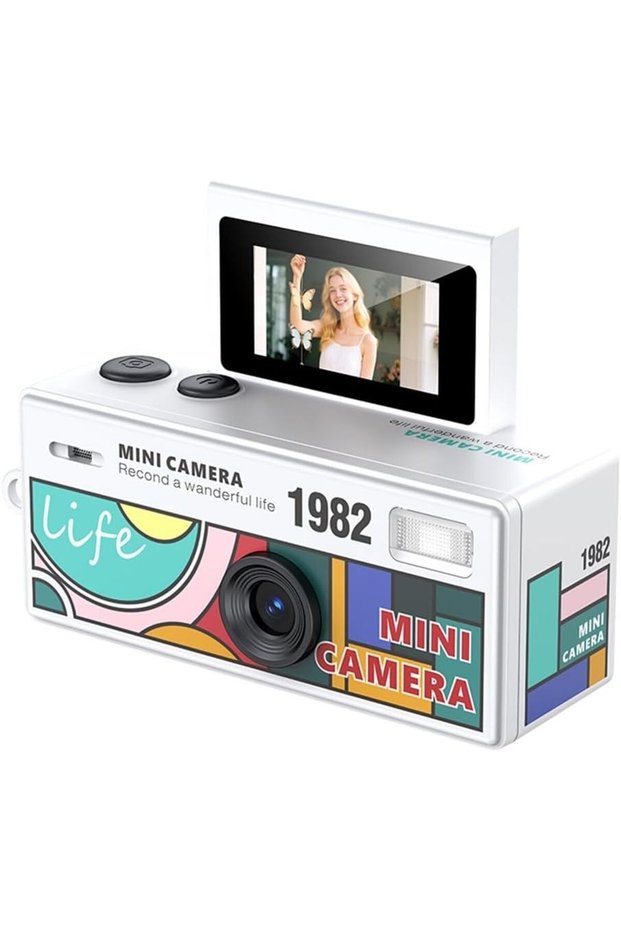 Mini Digital Camera Keychain, 1080P HD Video Recorder with Flip Screen, Ultra-Portable Pocket Camera, For Students, Vloggers, Travel, Daily Use & Retro Style -White
