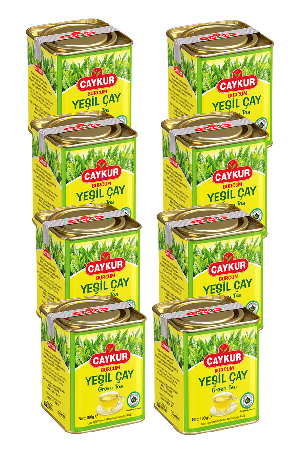 Burcum Green Bulk Tea Tin Box 100 Gr. Pack of Eight