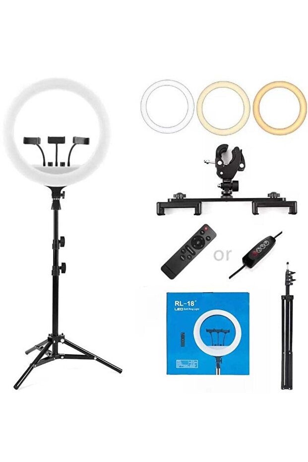 RL-18" 18-Inch LED Ring Light with Tripod Stand & Phone Holder – 480 LED Dimmable Soft Light, 3 Color Modes (2700K-6500K), 10 Brightness Levels, Remote Control – for YouTube, TikTok, Makeup, Photograp