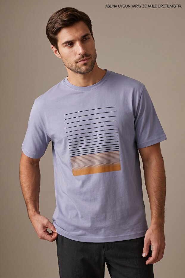 Lilac Men's Gradient Tape Printed Crew Neck T-Shirt