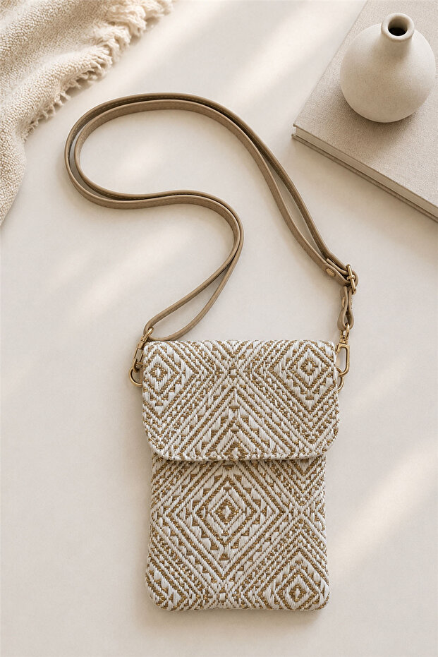 Mini Glittery Kilim Patterned Half Cover Shoulder Strap Bag