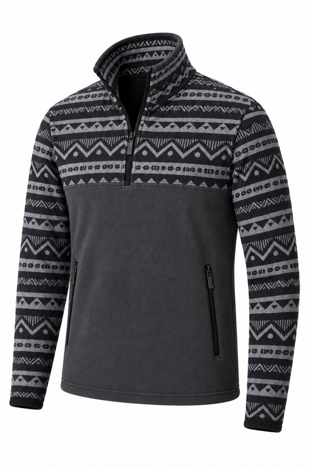 . Men's Ethnic Patterned 1/4 Zip Half Zipper Fleece with Pockets for Outdoor Daily Use