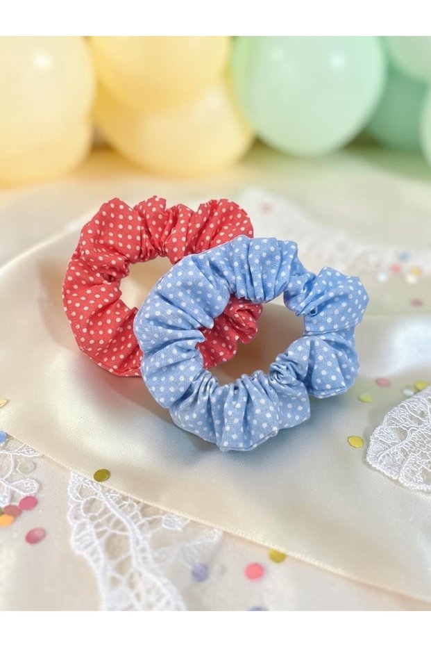 Joyfull 6 Mini Scrunchie Set of 2 Polka Dot Handmade Fabric Hair Clips