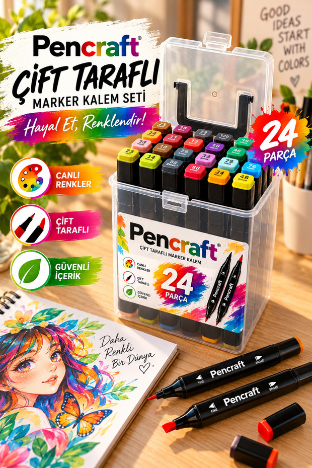 24-Piece Double-Sided Marker Pen Set Professional Drawing, Painting, and Design Pens