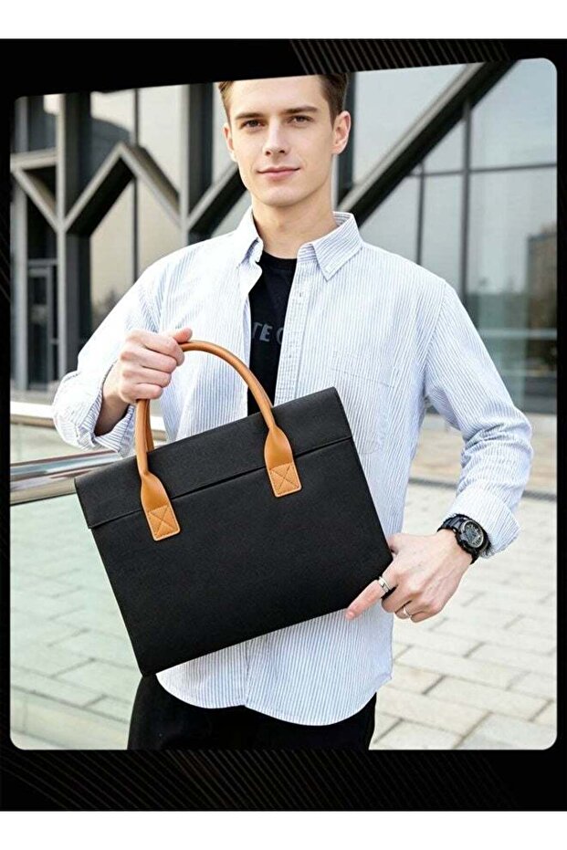 Men Waterproof Canvas Briefcase Leather Handle Slim Laptop Bag for Office Meeting Business Trip