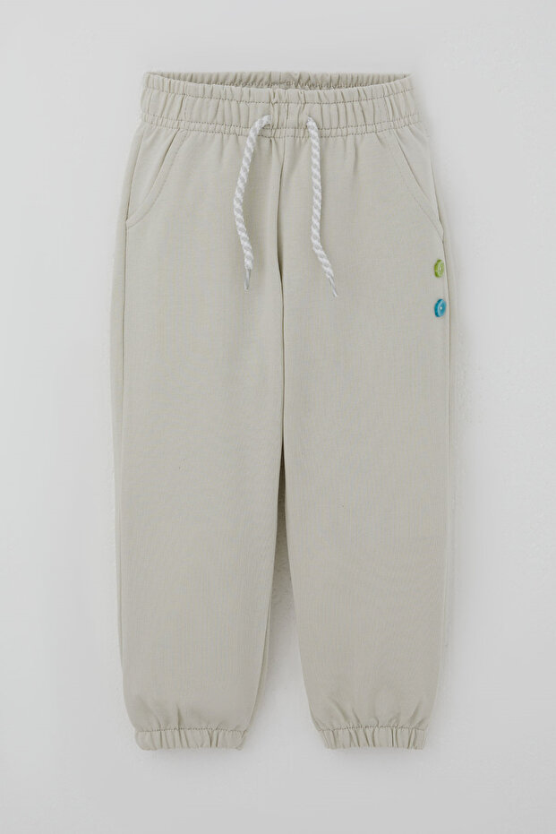 Girl's Sweatpants with Pocket and Button Accessories, with Lacing Accessories, 1-4 Years Old, Stone