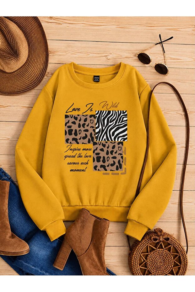 3 Yarn Combed Cotton Love Is Wild Printed Unisex Children's Crewneck Sweat Qs1