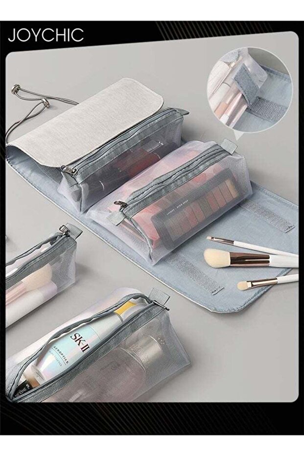 Detachable Travel Bathroom Portable Cosmetic Storage Bag Large Capacity Saving Space Toiletry Bag for Women and Men Grey