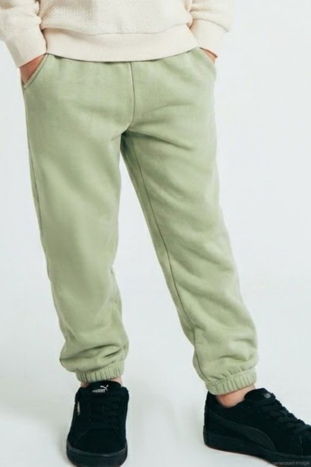 Boy's Sweatpants with Latex Waistband and Cuffs, Solid Color, 4-8 Years Old, Mint Green