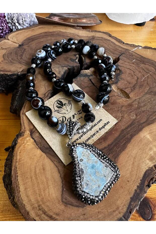 Eye Agate (Agat) and Larimar Design Necklace