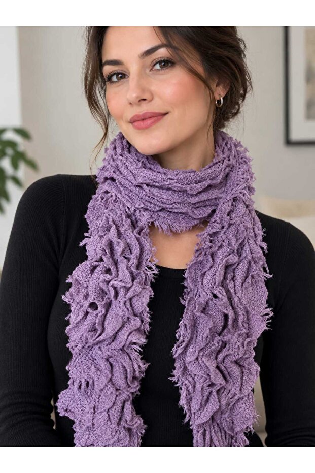 Knitwear Ruffled Elastic Women's Scarf 140 cm
