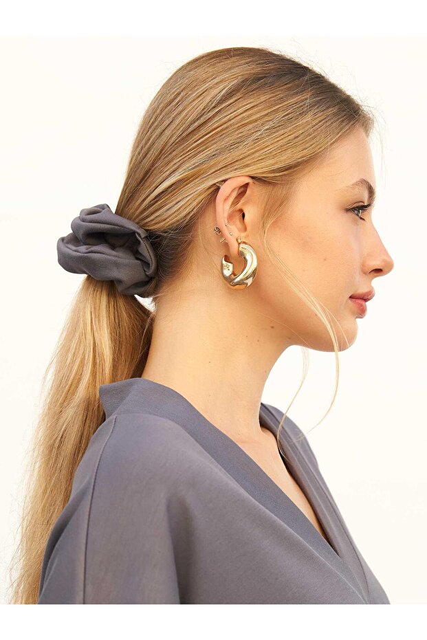 Women's Anthracite V-Neck Relaxed Fit Plain Patterned 3/4 Sleeve Knitted Blouse