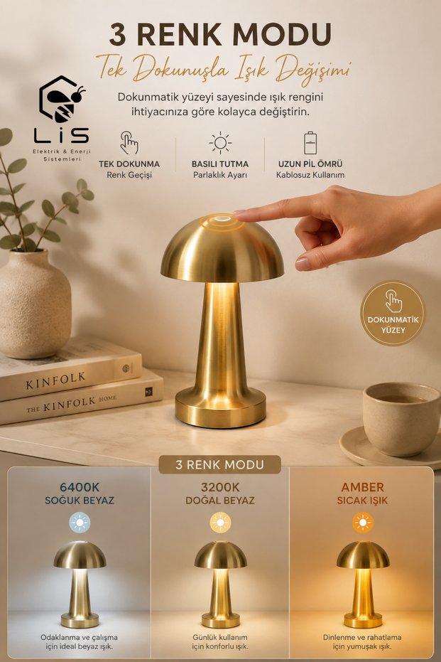 Ct-8428 Mushroom Table Lamp Touchable 3 Colors