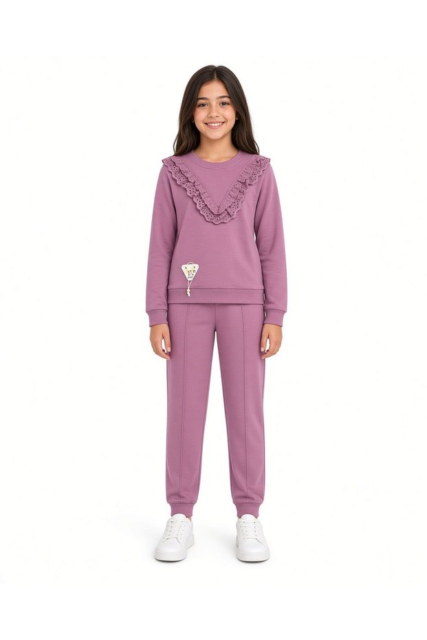 Collar Embroidered Girls' Suit