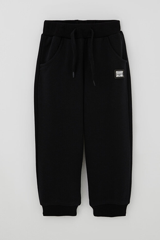 Boy's Sweatpants with Embroidery Detail, Pockets and Lacing Accessories, 2-6 Years Old, Black
