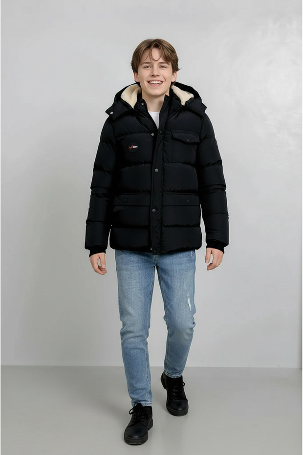 Boys' Winter Memory Fabric Hooded Comfortable Fleece Lined Thick Coat
