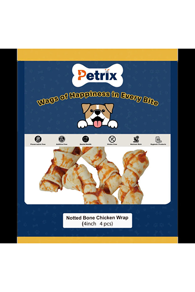 Knotted Bone Chicken Wrap Dog Chew Treat (4 Inch, 4 Pcs)