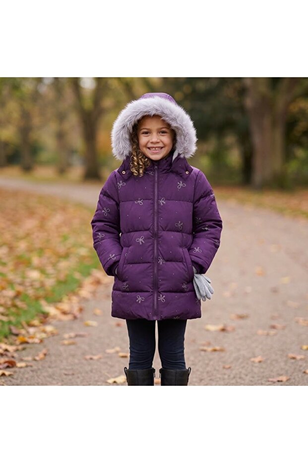 Girls' Winter Inflatable Coat Water-Repellent Cold-Proof Fur-Coated