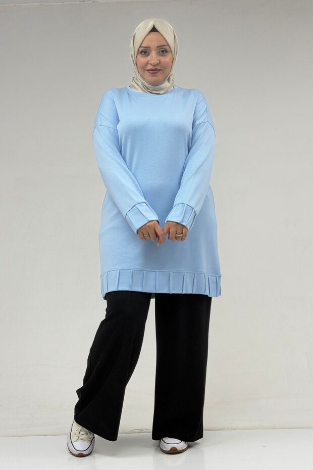 58173 Large Size Modal Tunic with Fringe Detail - Baby Blue