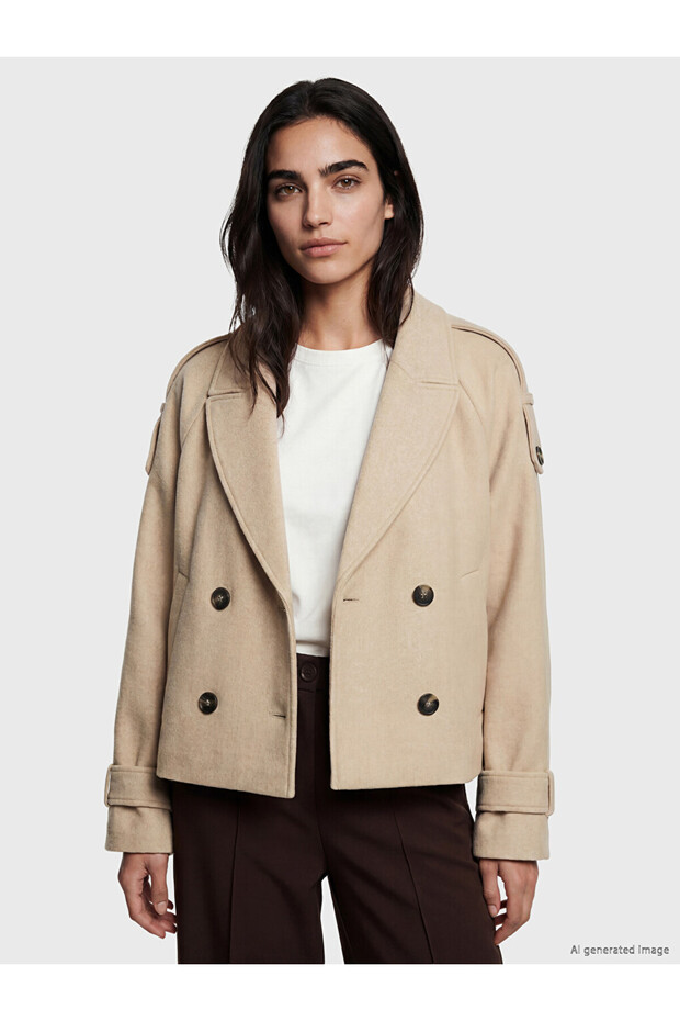 Lcw Vision Beige Jacket Collar Women's Stamp Coat