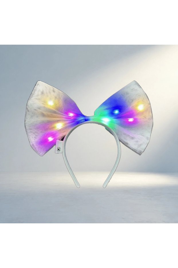Stylish Bow-Shaped Led Lighted Tulle Party Crown White Color 25X25 cm