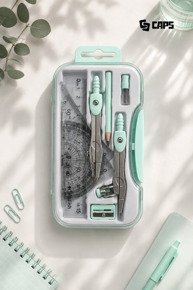 Pastel Colored & Boxed Protractor and Geometric Measurement Set