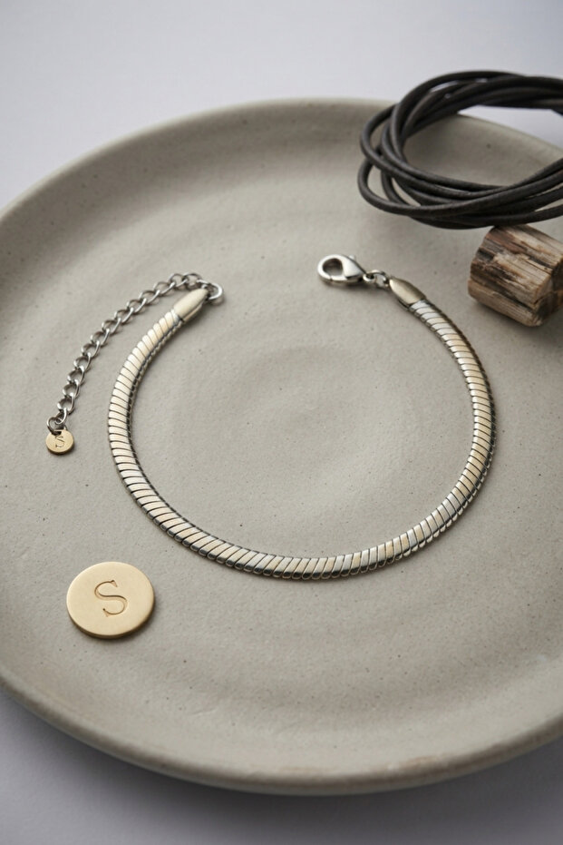 316L Steel Silver Color Flat Snake Chain Model Men's Bracelet