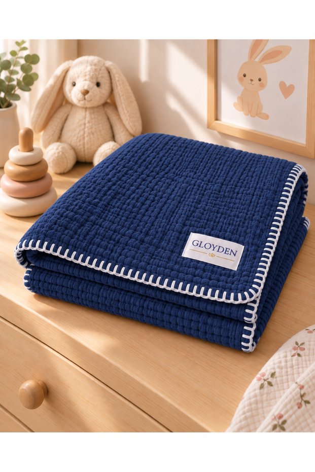 Muslin Baby Coverlet & Blanket Navy Blue – 100% Cotton 100X140 cm