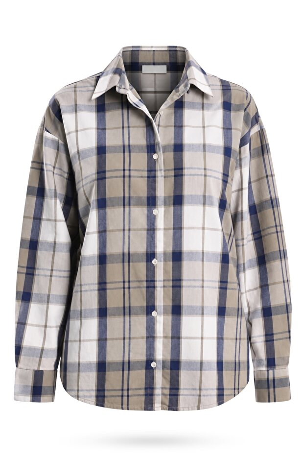 Beige Plaid Patterned Shirt 19047