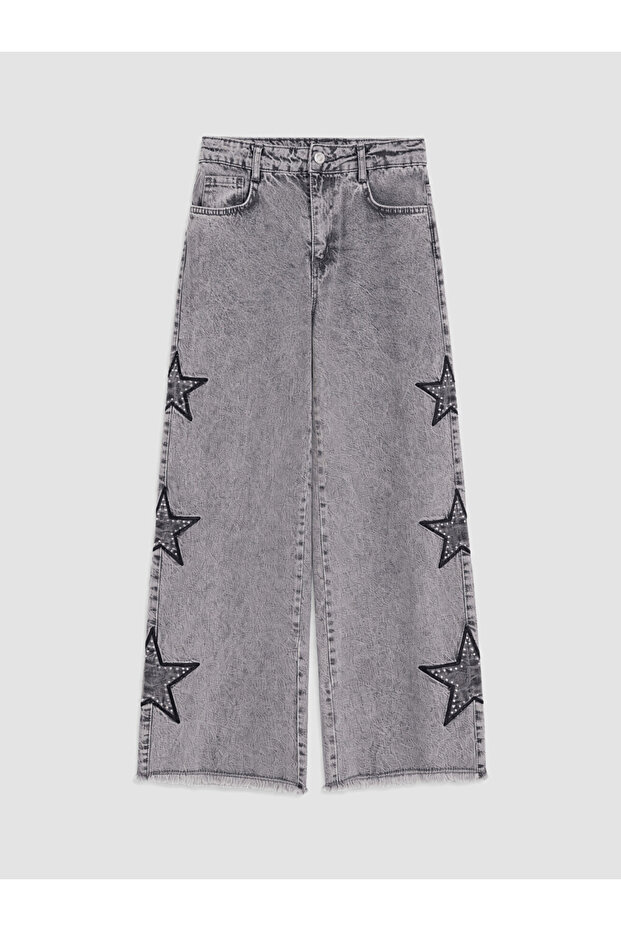 Wide-Legged Stoned Girl's Jean Pants for Style Seekers from Uzg Store