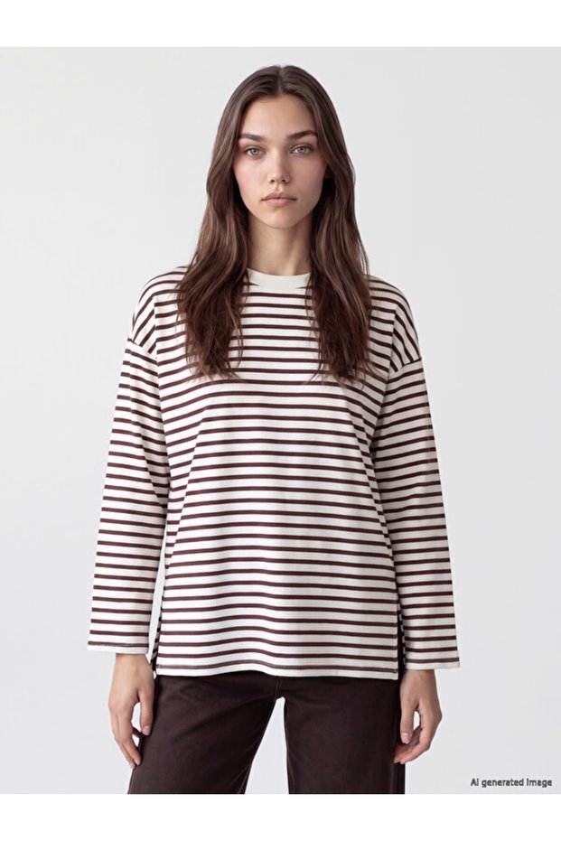I Striped Loose Fit Women's Sweatshirt Tunic from Freezen Store