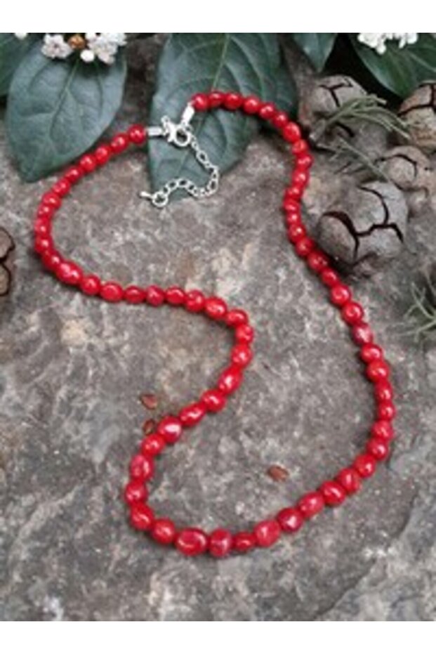 Amorf Mercan Natural Stone (Stability) Necklace - Red -