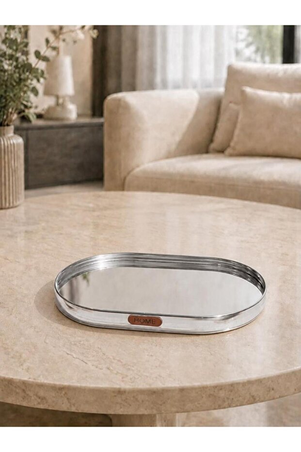Oval Model Mirror Presentation Tray Decor Silver 25 cm