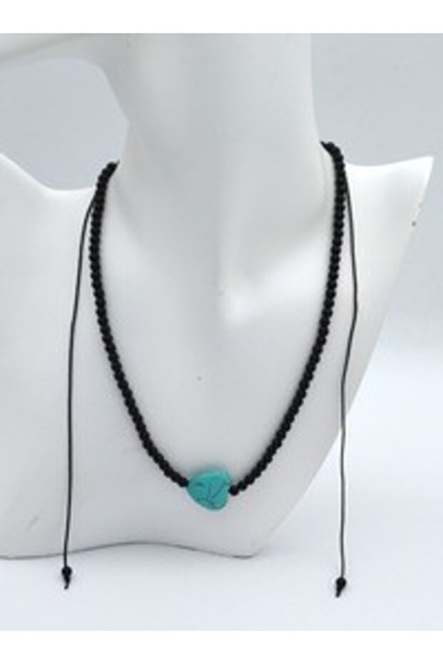 Heart Turquoise and Onyx Metal-Free Necklace - Black -